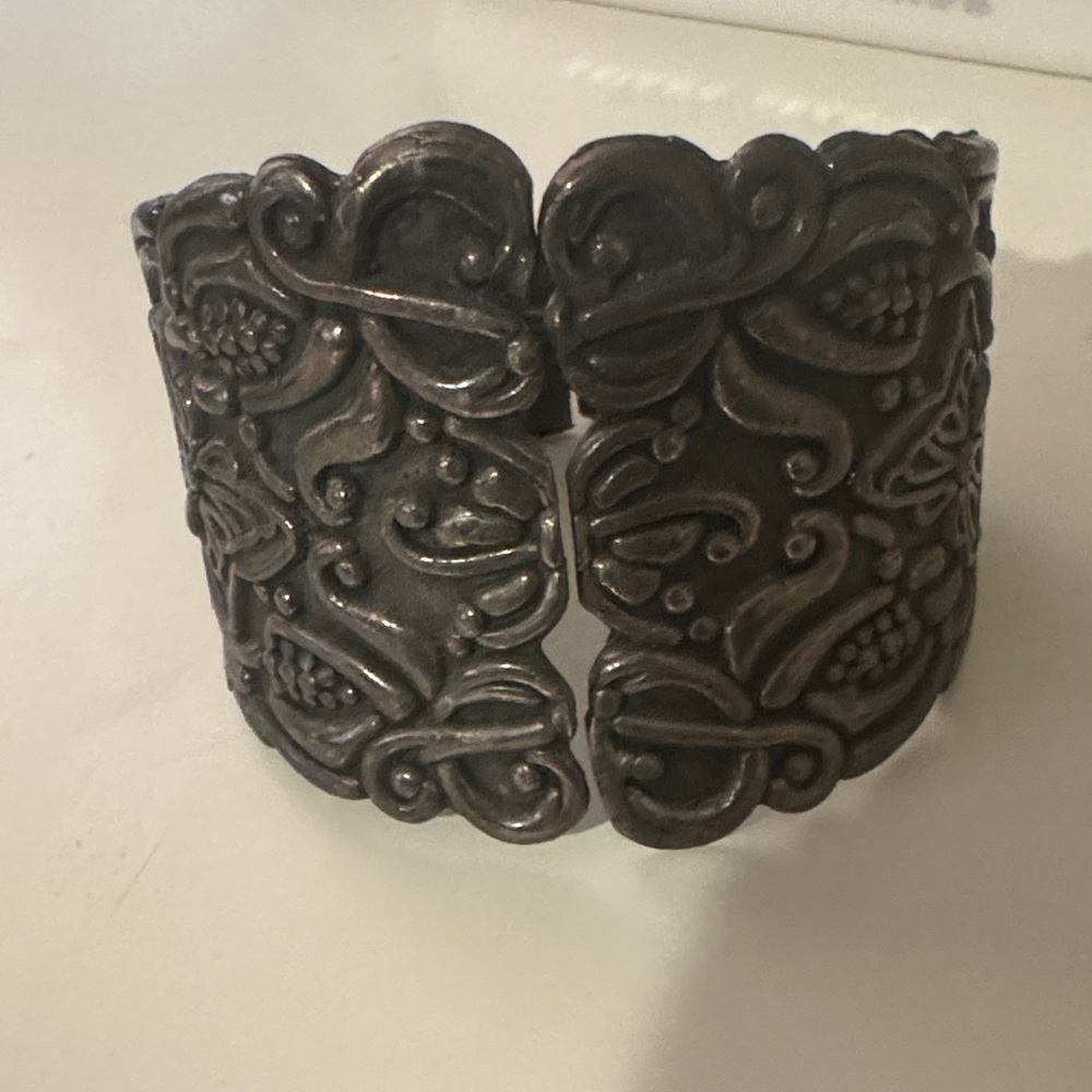 Ornate Wide Filigree Cuff Bracelet - Silver Tone